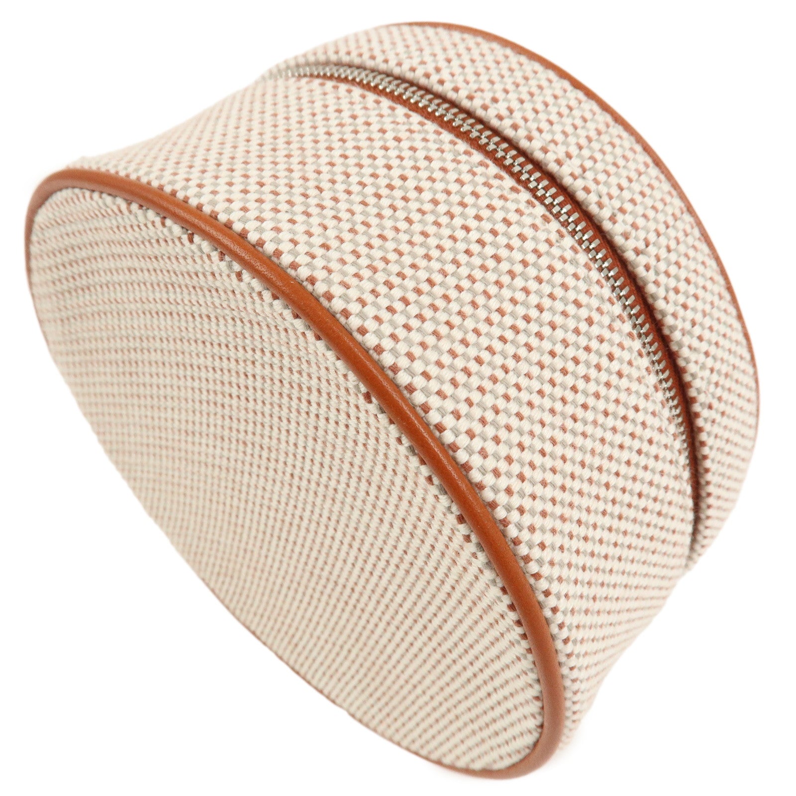 HERMES Evasion Cotton 100％ Leather Cosmetic Makeup Pouch Vermilion