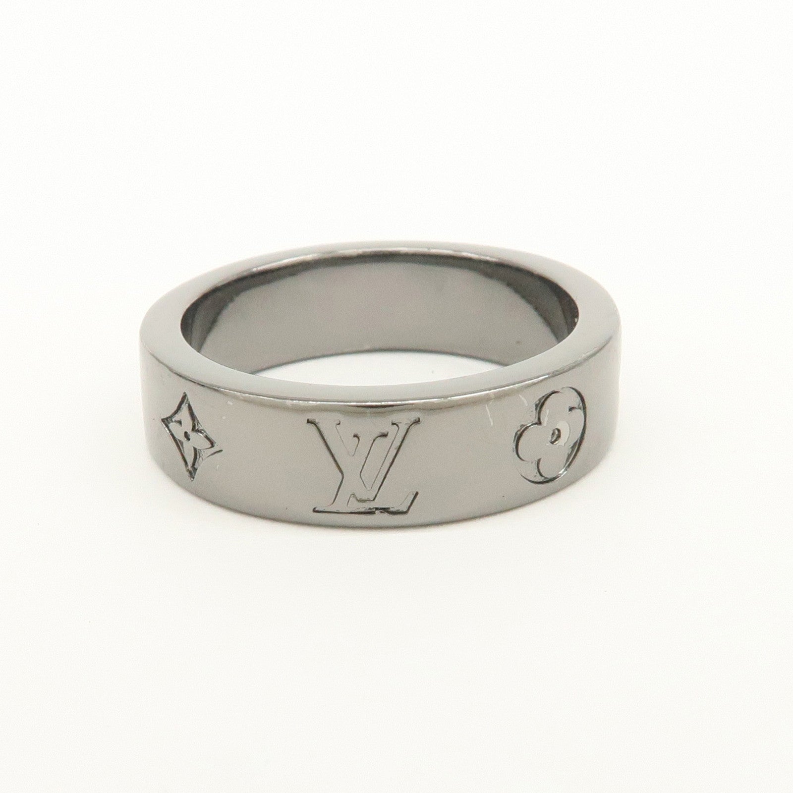 Louis Vuitton Monogram Mosaic Thin Ring Metal M Black Silver M1181