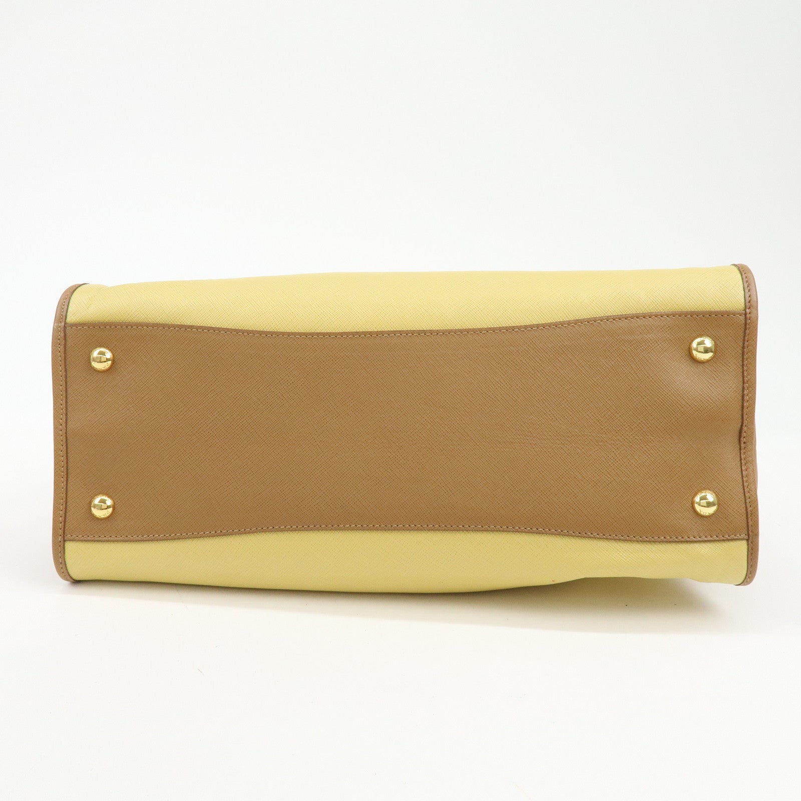 PRADA Triangle Logo Saffiano Leather Boston Bag Mustard Light Brown