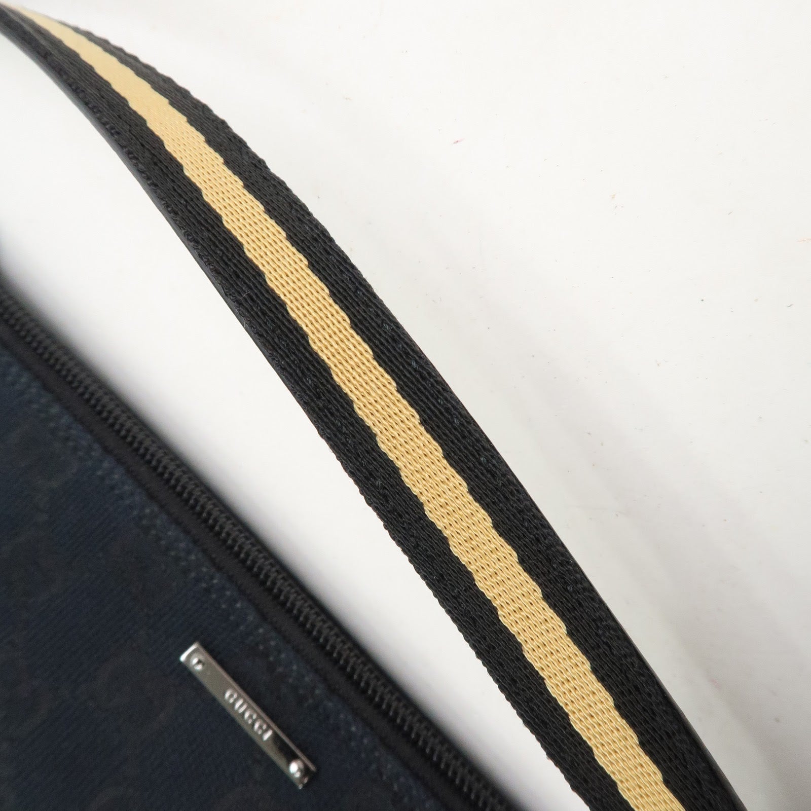 GUCCI Boat Bag Sherry GG Canvas Leather Hand Bag Black 141809