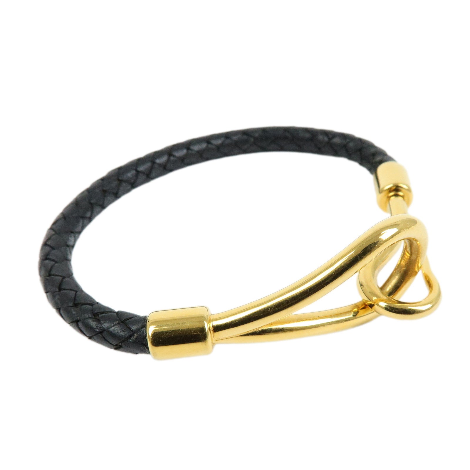 HERMES Jumbo Choker Leather Bracelet Black Gold Hardware