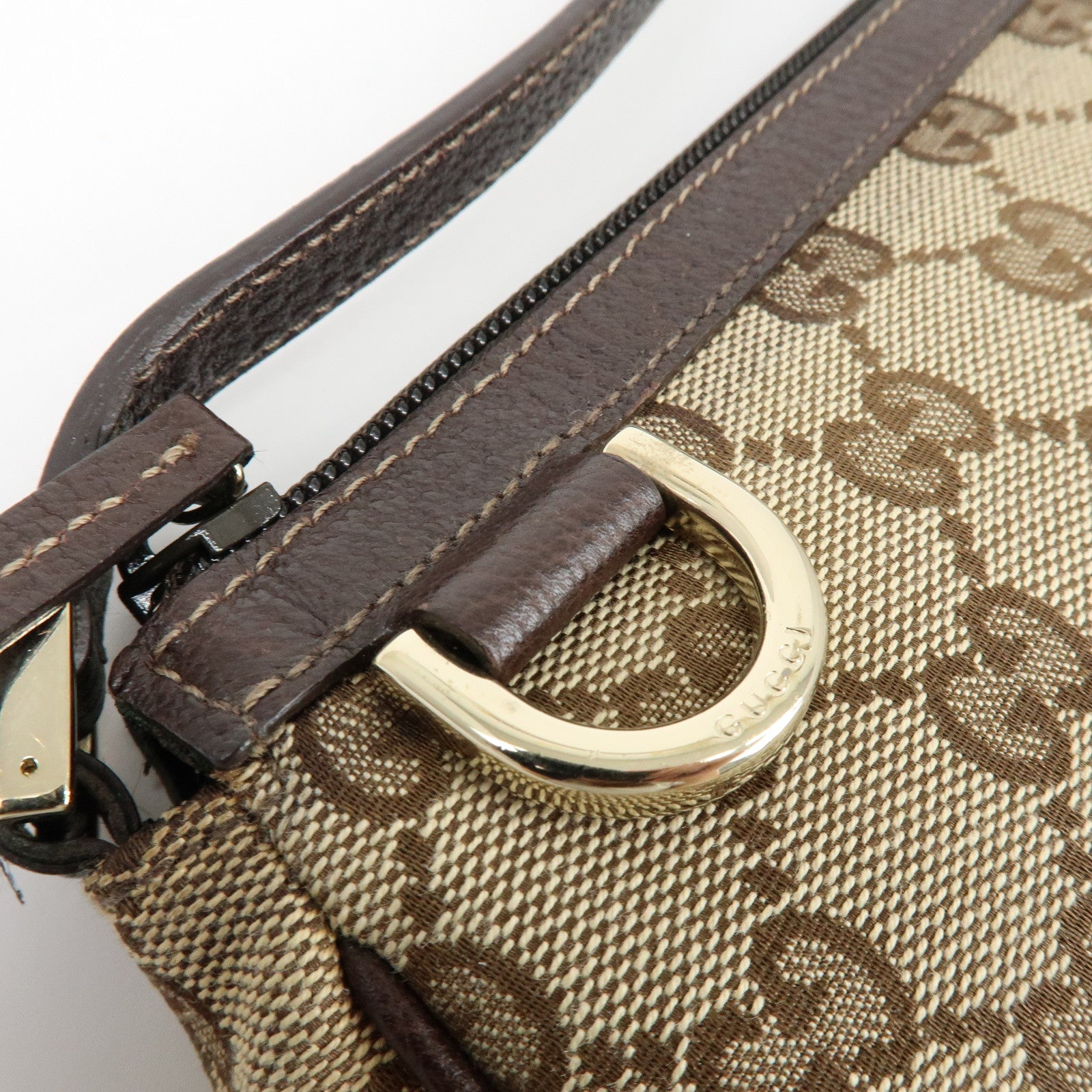 GUCCI Abbey GG Canvas Leather Pouch Hand Bag Beige Brown 145750