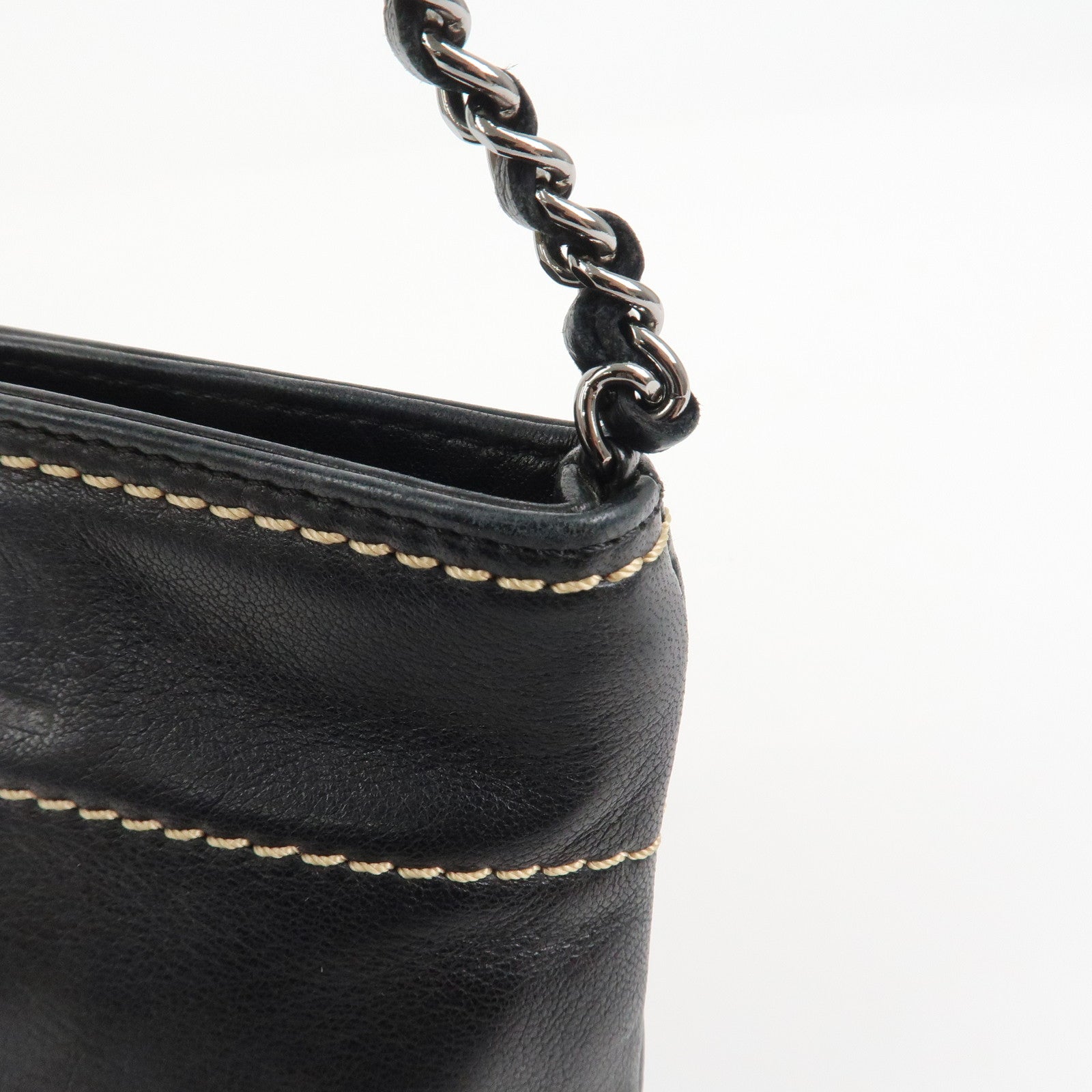CHANEL Lambskin Chain Shoulder Bag Hand Bag Black Silver