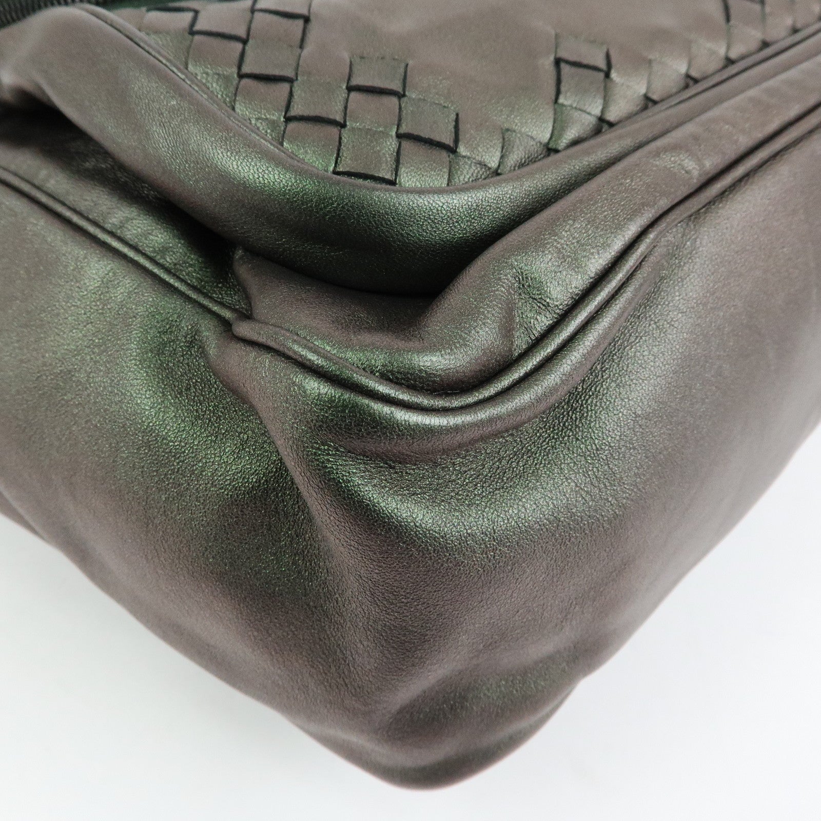 BOTTEGA VENETA Intrecciato Leather Tote Bag Hand Bag Metalic Green