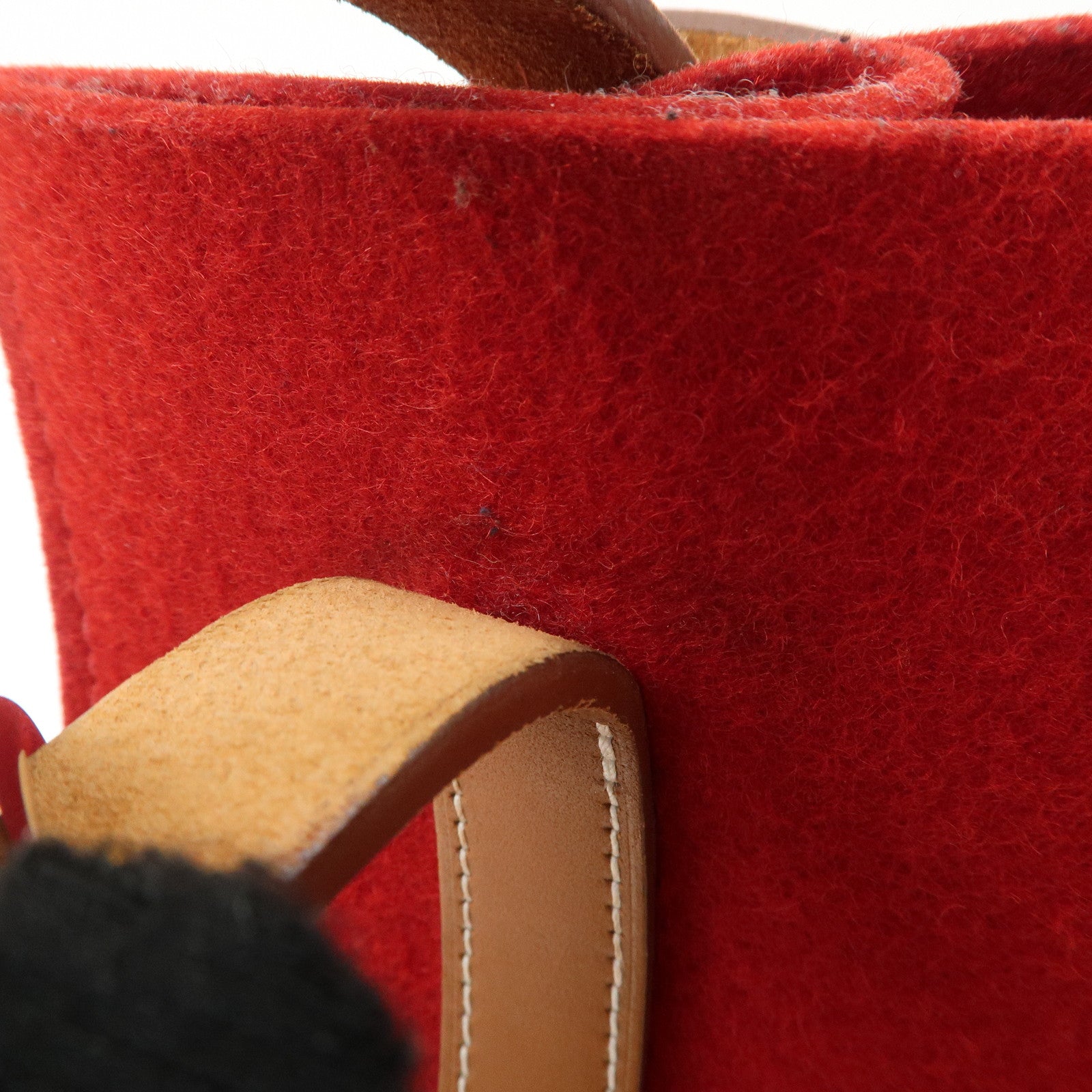 HERMES Leather Felt Cabalicol P Stamped Shoulder Bag Beige Red Used