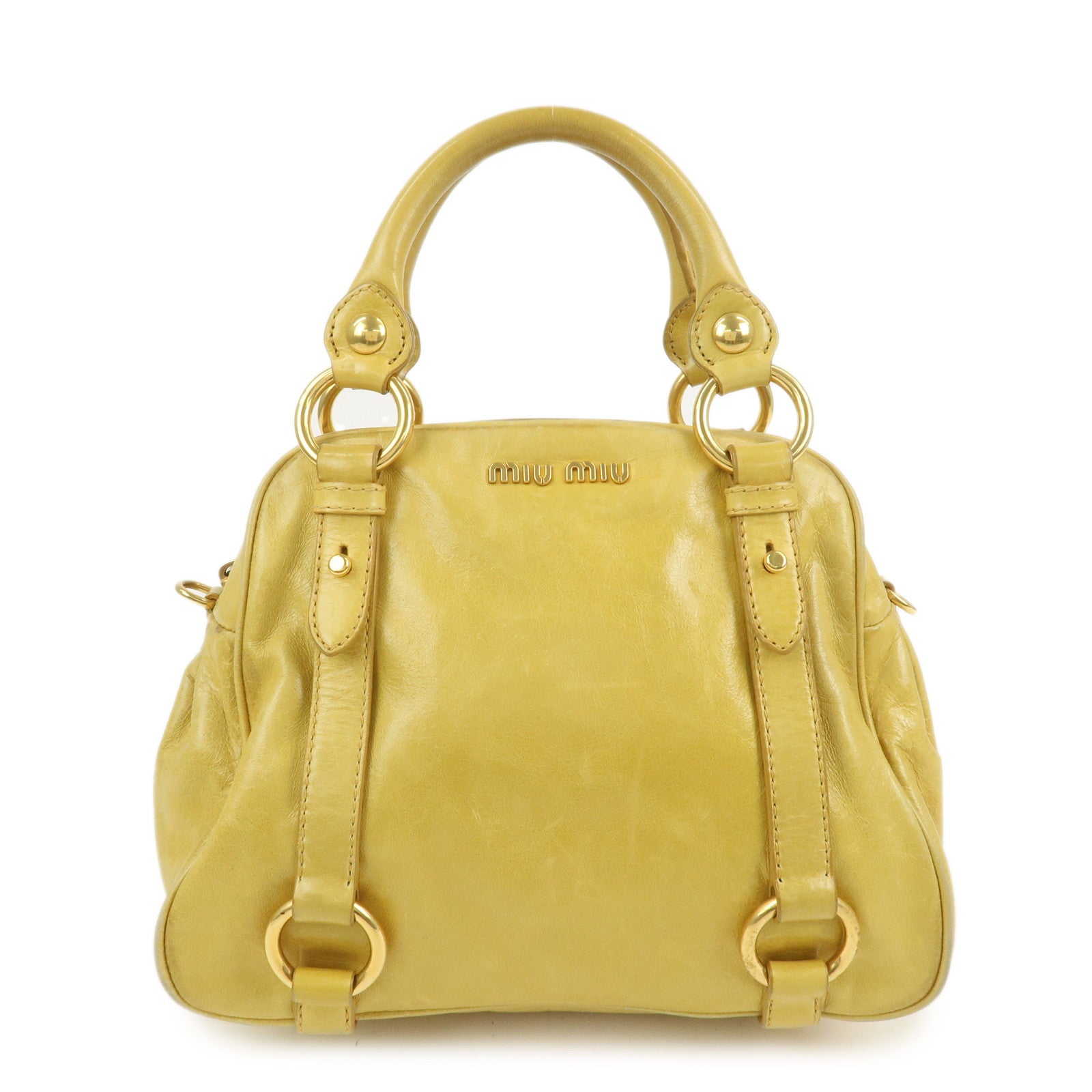 MIU MIU Logo Leather 2Way Bag Hand Bag Yellow
