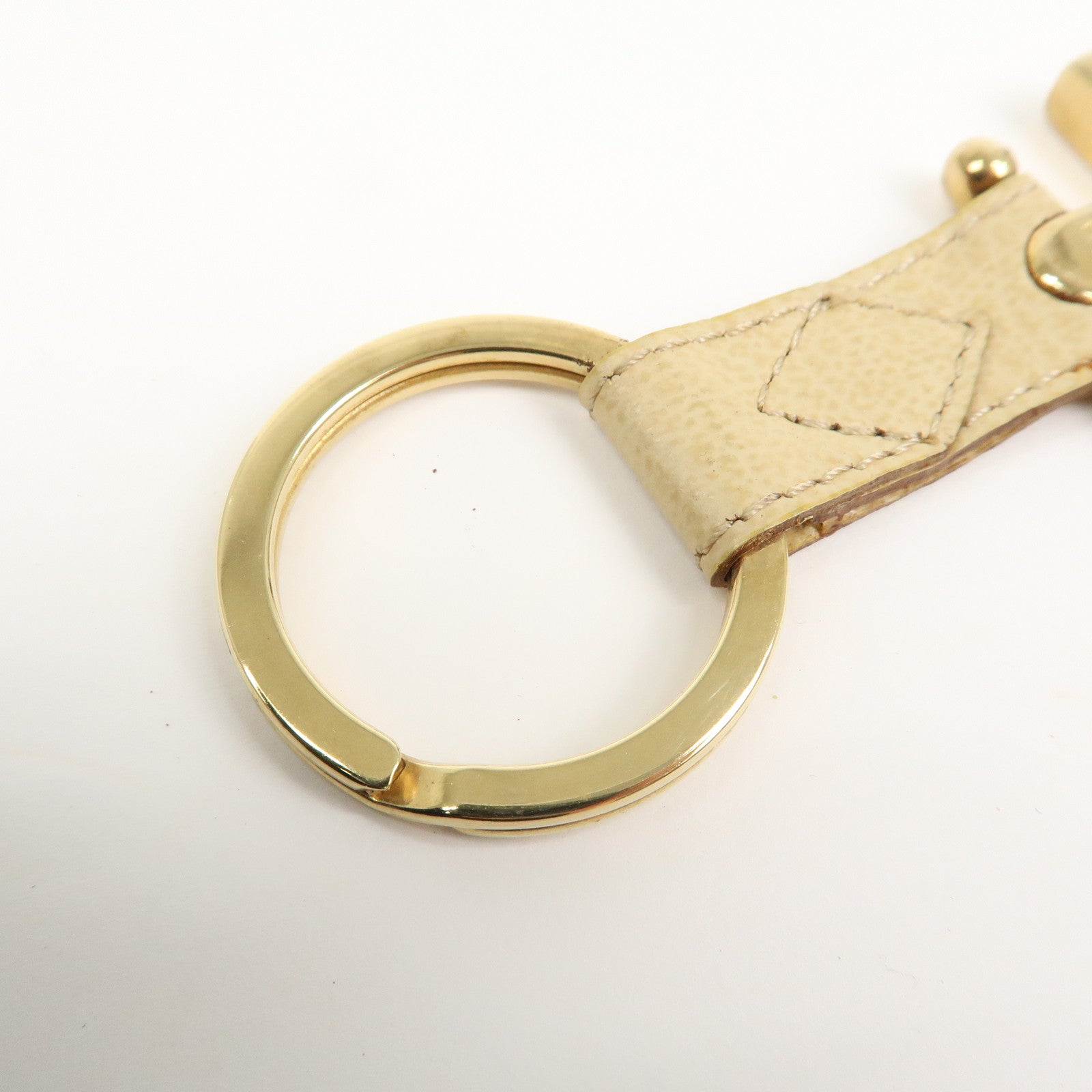 FERRAGAMO Logo Leather Metal Bag Charm Key Charm Beige Gold