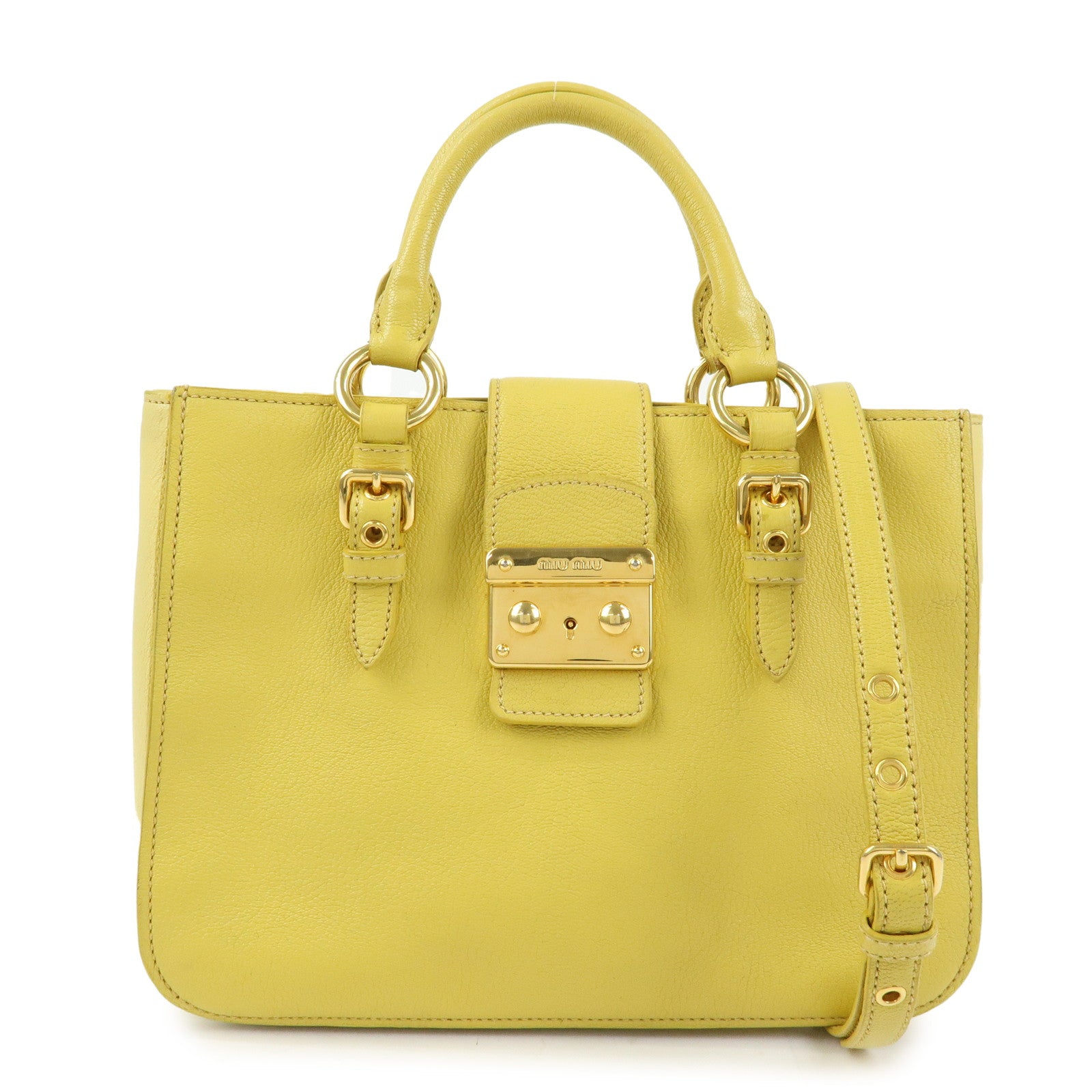 MIU MIU MADRAS Leather 2Way Bag Hand Bag Yellow RN0799
