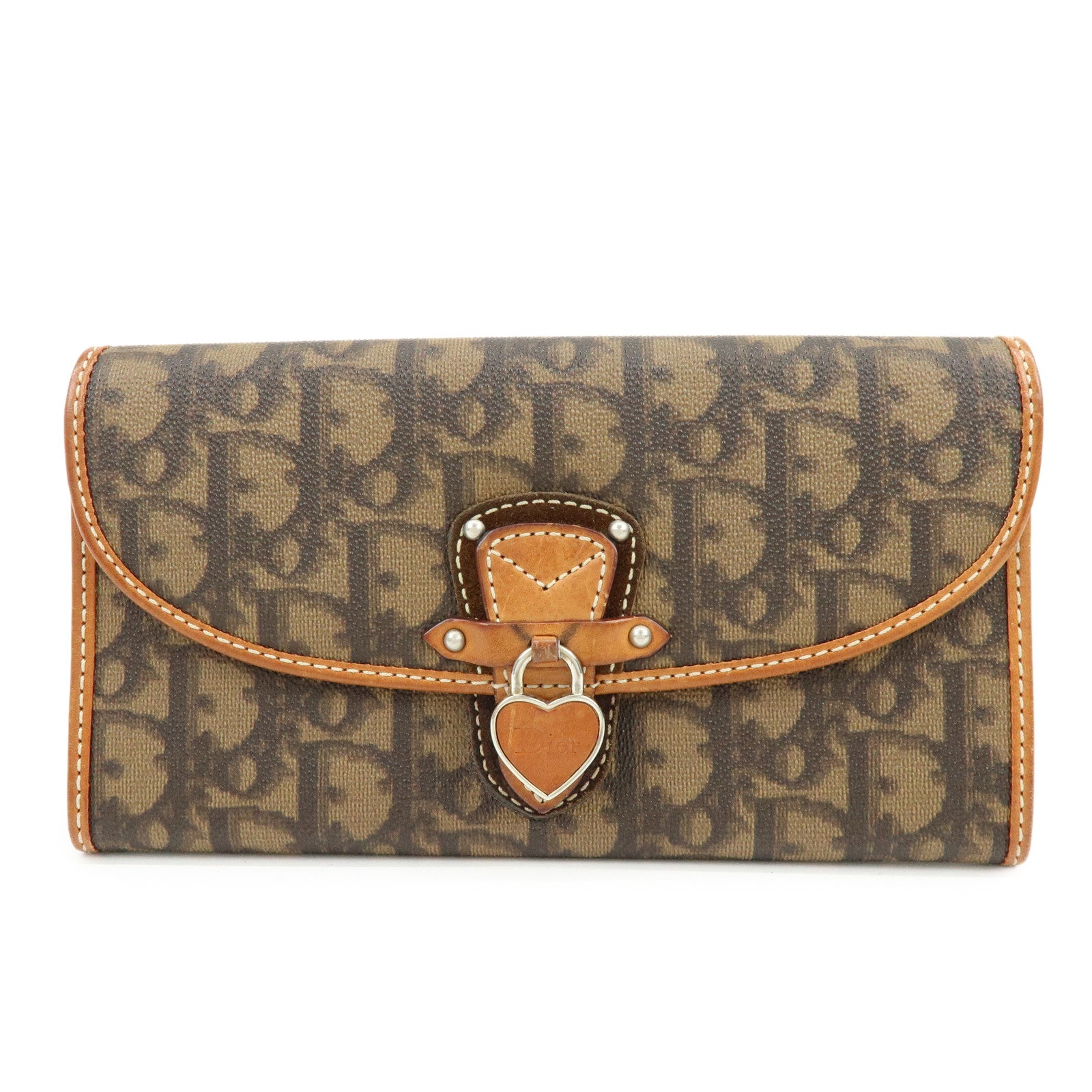 Christian Dior Trotter Romantic PVC Leather Long Flap Wallet Brown