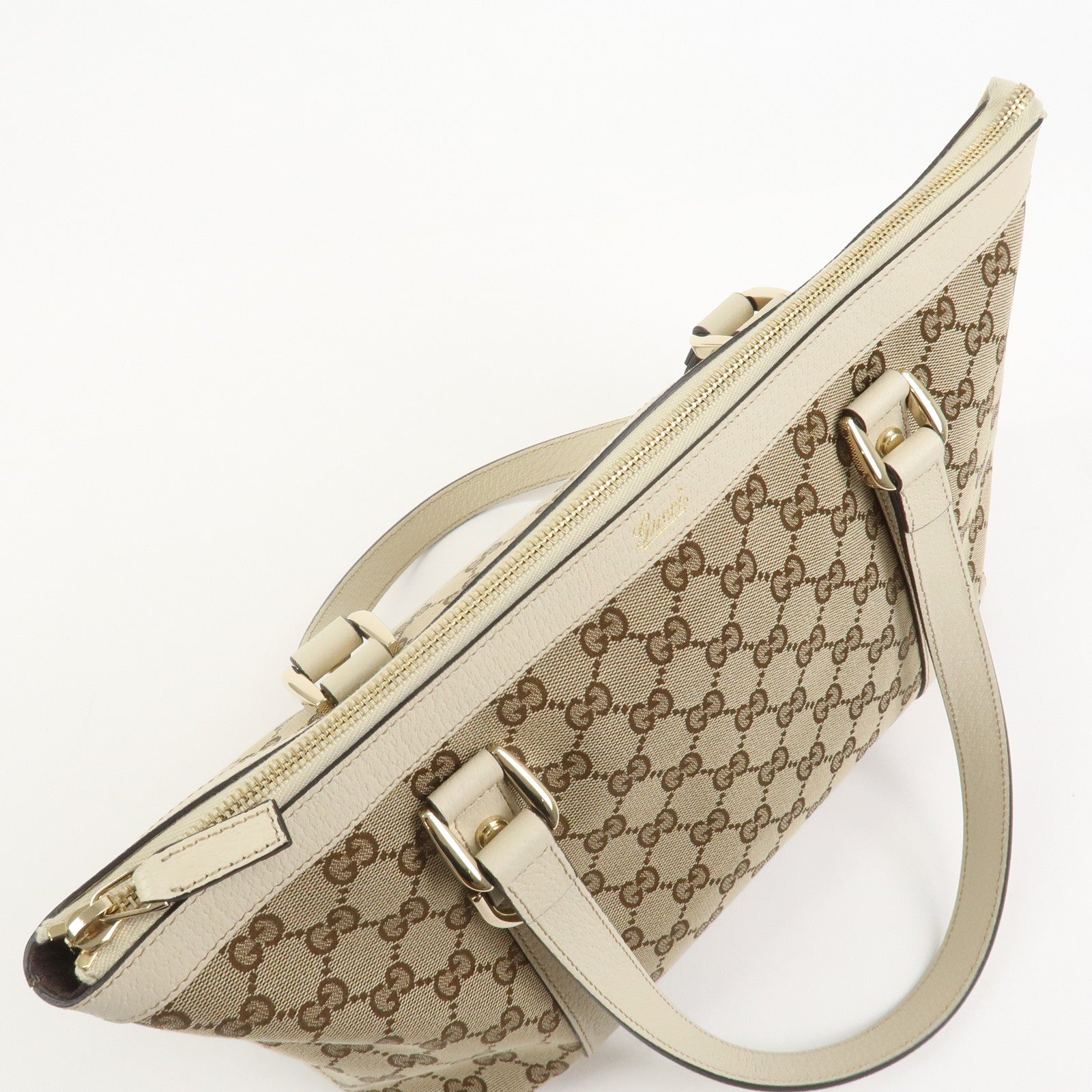 GUCCI Abbey GG Canvas Leather Tote Bag Hand Bag Brown Ivory 141470