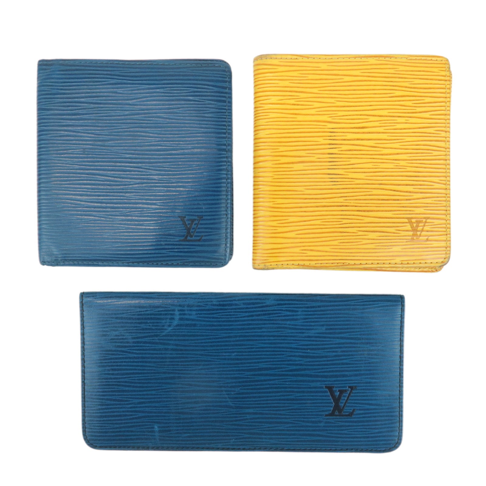 Louis Vuitton Set of 3 Epi Leather Wallet Blue Yellow M63319/M63315 Used