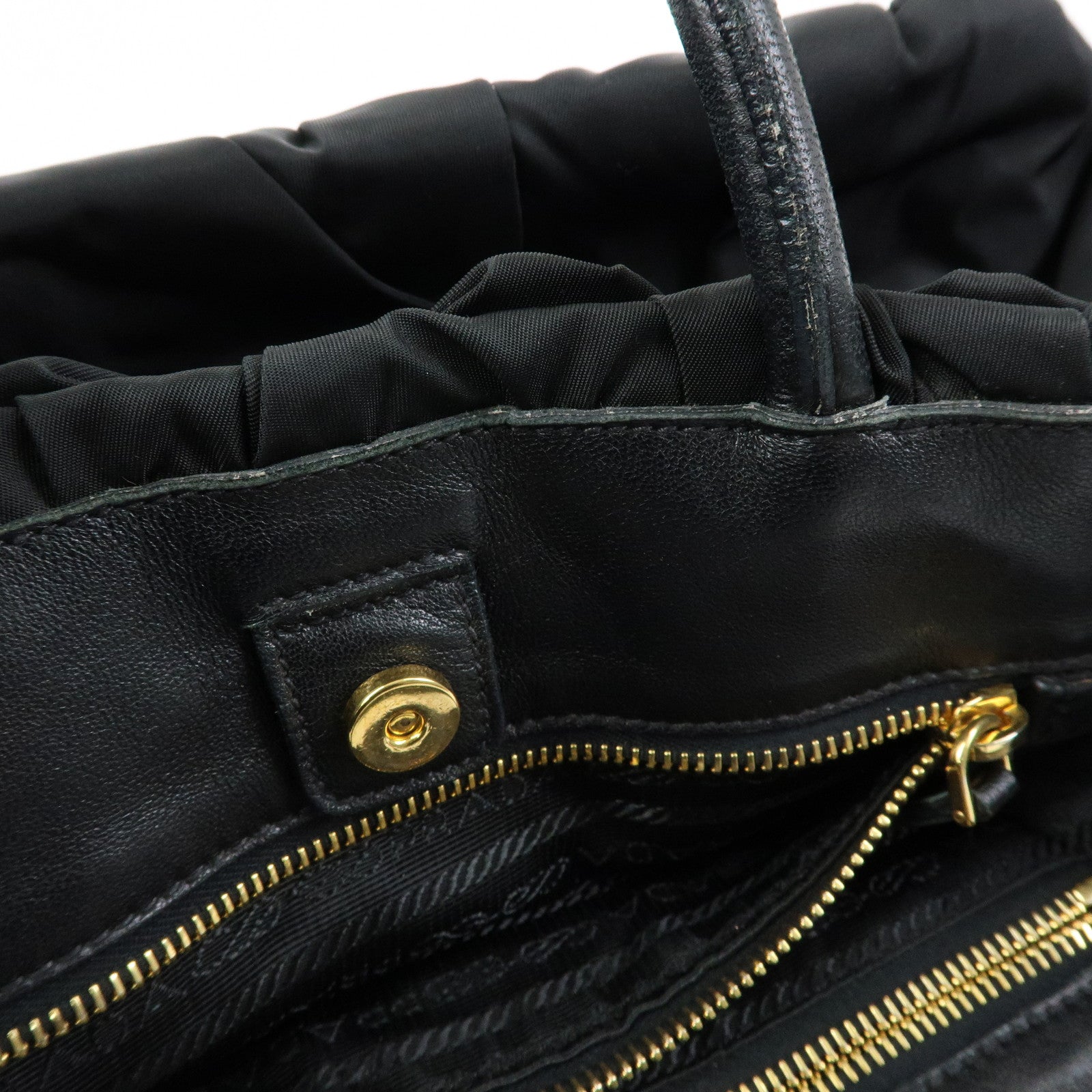 PRADA Triangle Logo Nylon Leather Hand Bag Tote Bag Black BN1701