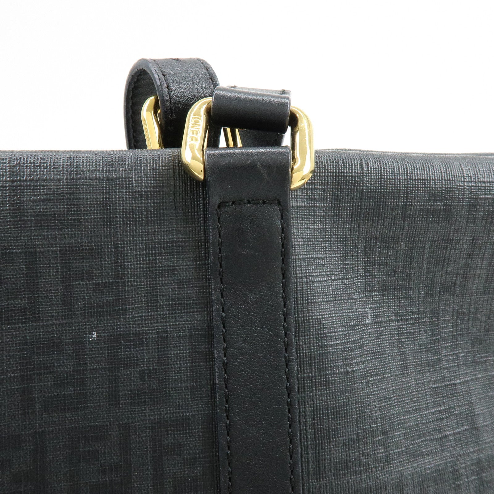 FENDI Zucchino PVC Leather Tote Bag Shoulder Bag Black Charm 8BH215