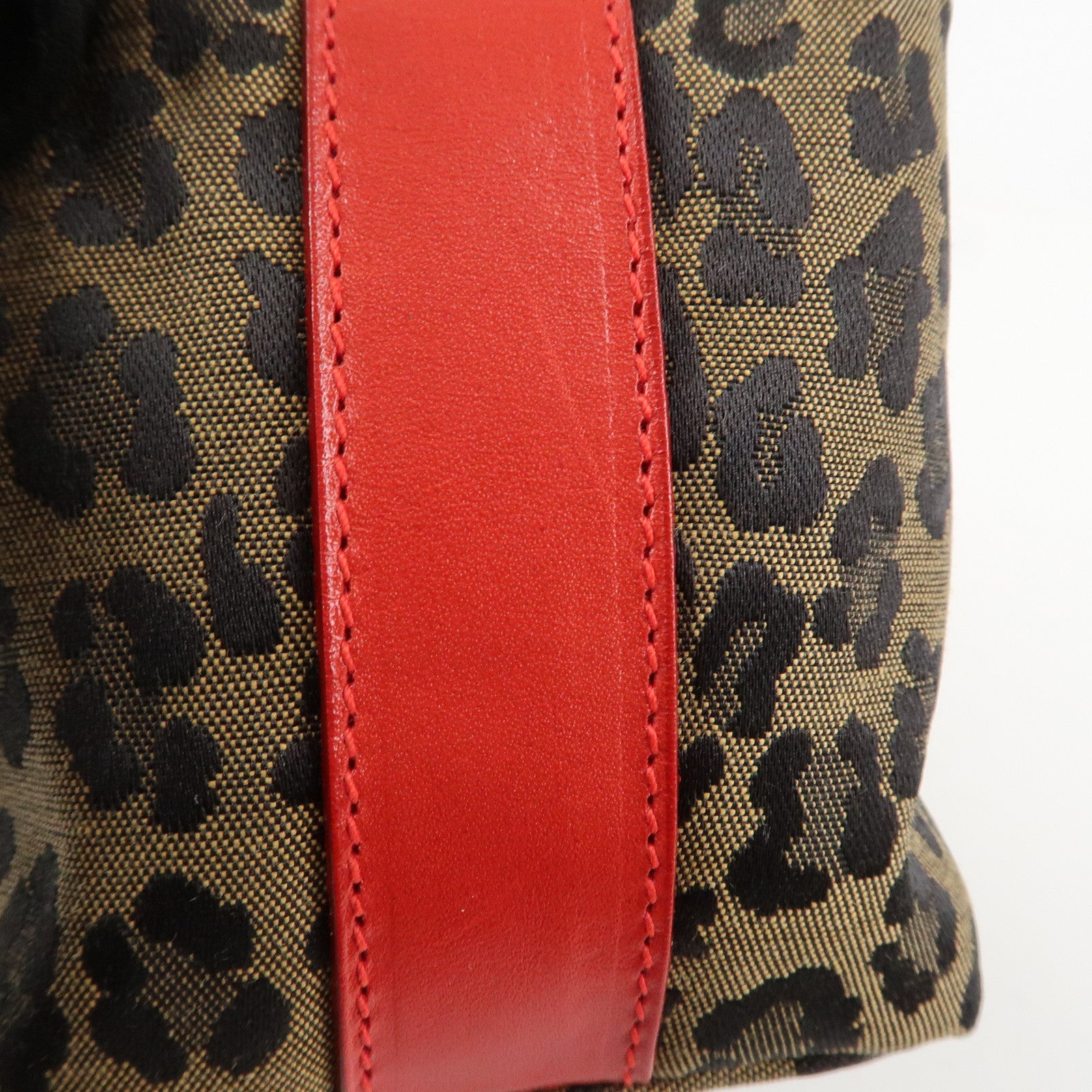 FENDI Canvas Leather Leopard Vanity Bag Cosmetic Pouch 26360 Used