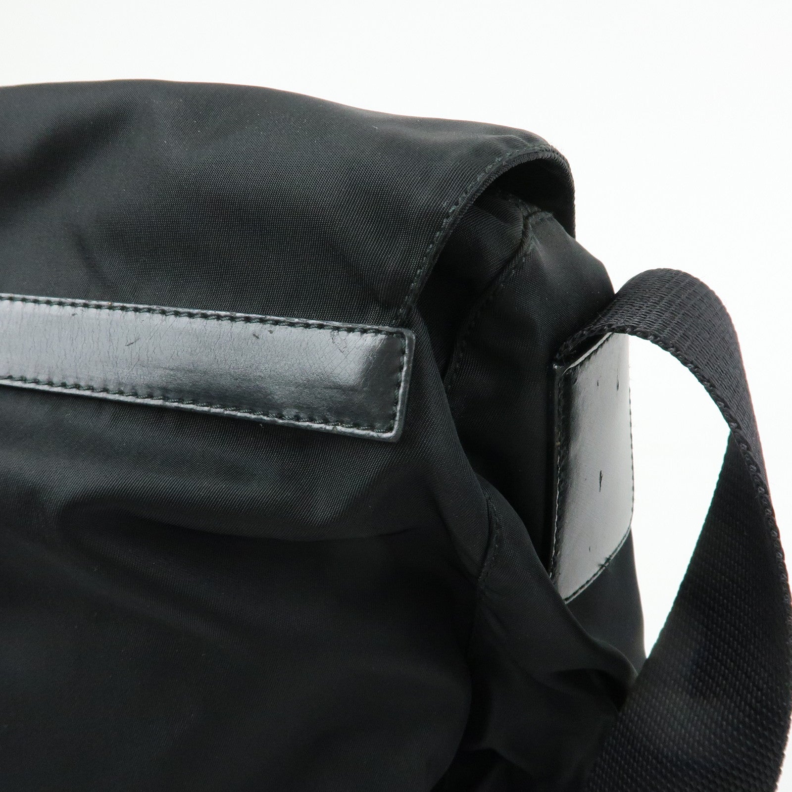 PRADA Triangle Logo Nylon Leather Shoulder Bag Crossbody Bag Black