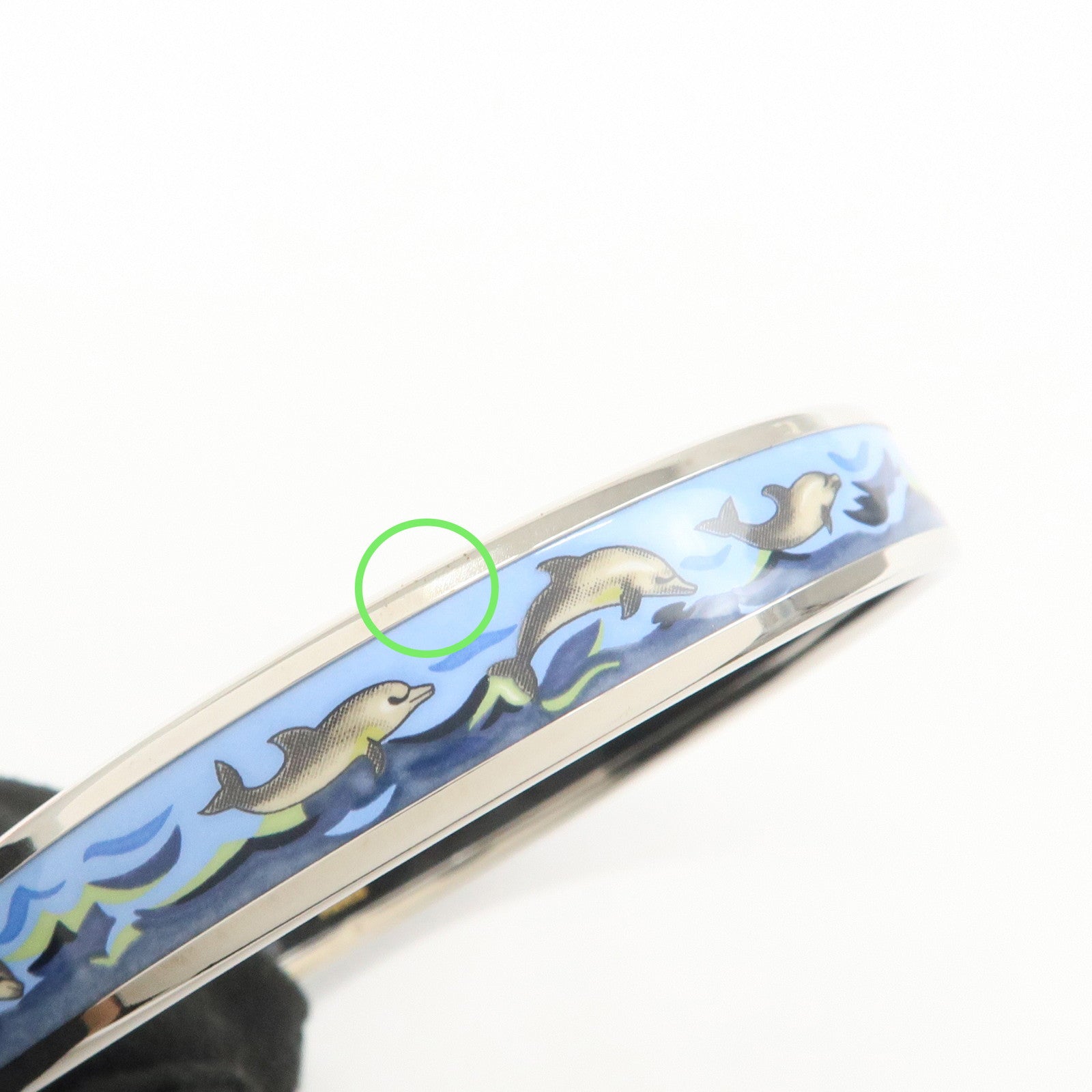 HERMES Email PM Silver Plated Bracelet Bangle Dolphin Blue