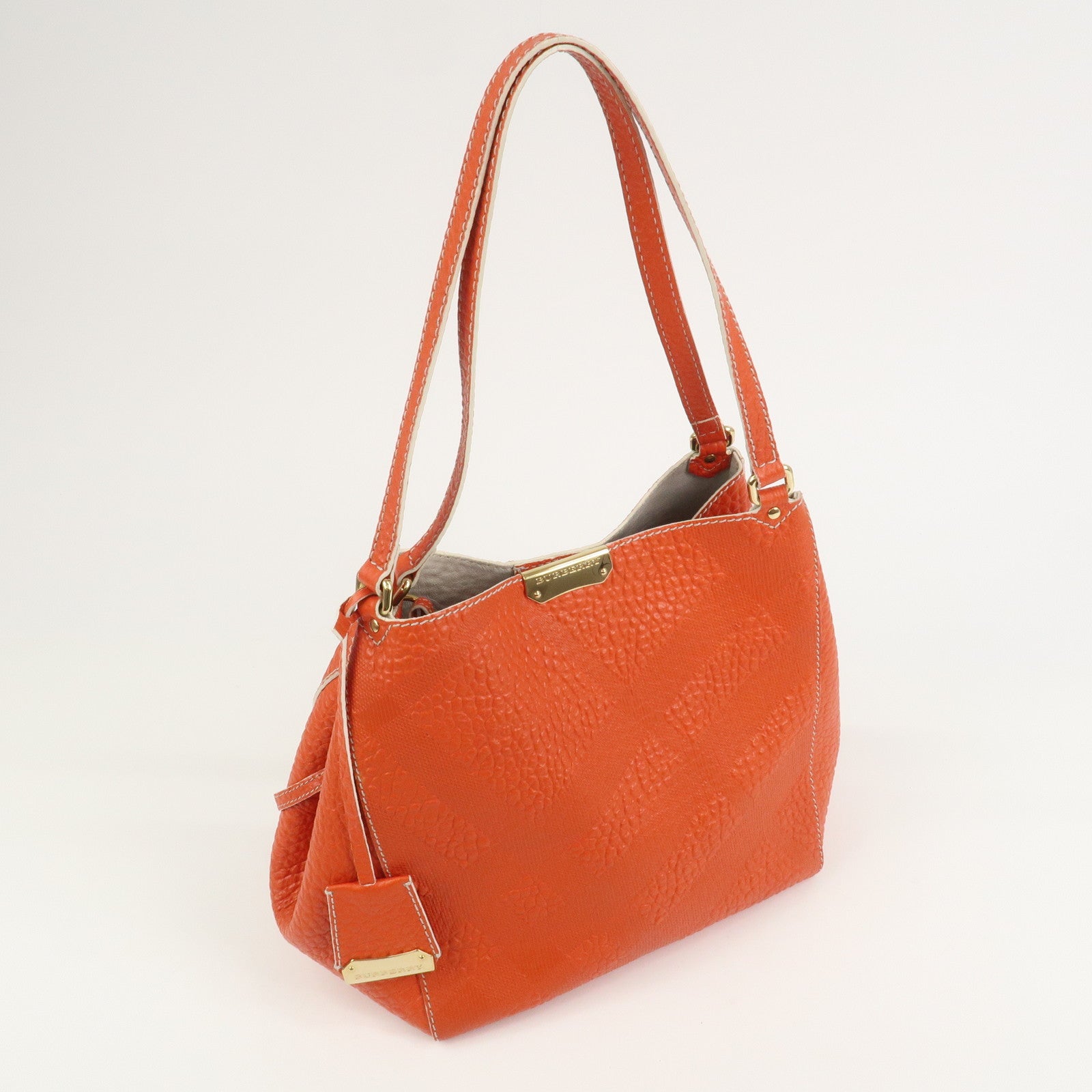 BURBERRY Logo Leather Shoulder Bag Hand Bag Orange