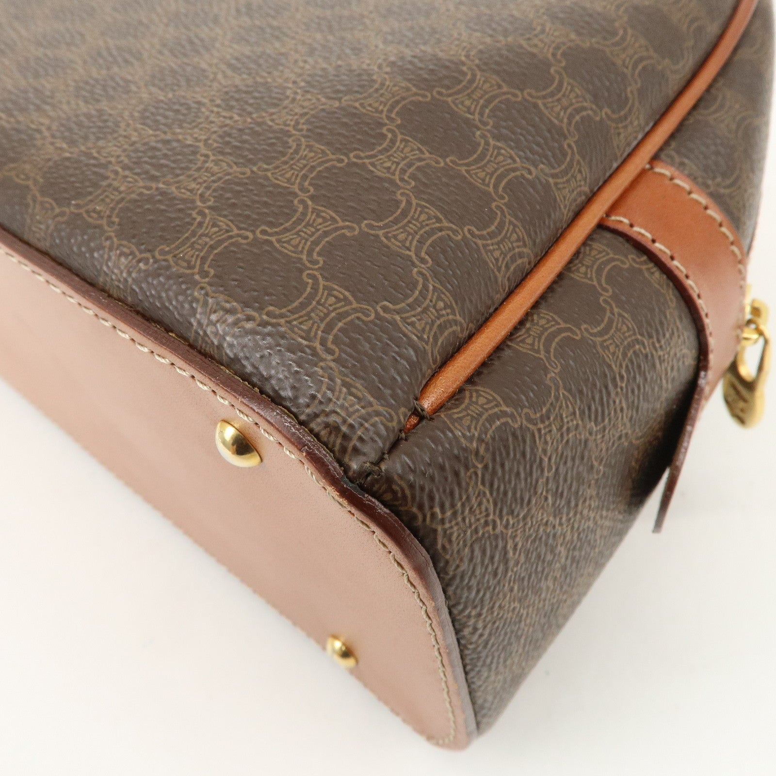 CELINE Macadam Logo PVC Leather Hand Bag Brown Gold