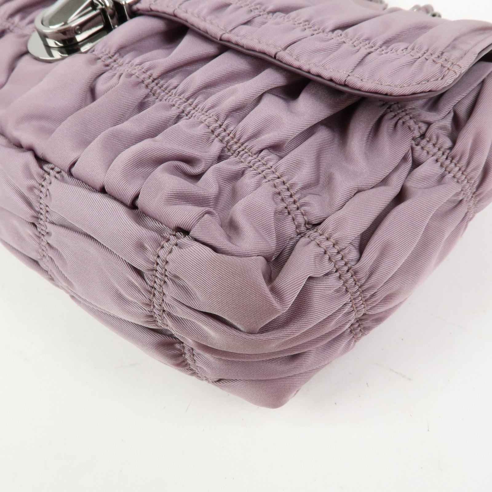 PRADA Tessuto Gaufre Nylon Leather Chain Shoulder Bag Light Purple