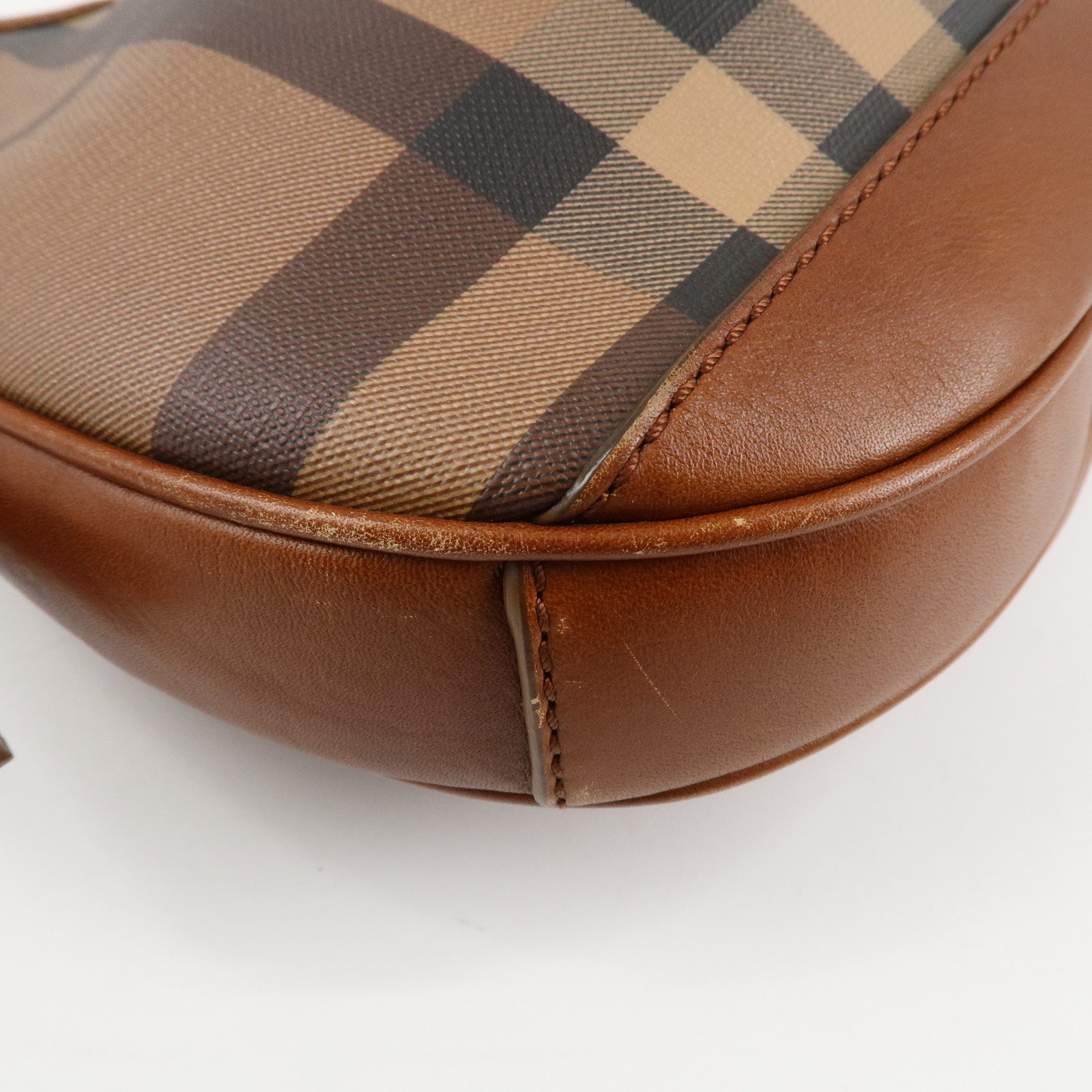 BURBERRY Nova Plaid PVC Leather Shoulder Bag Hand Bag Brown Used