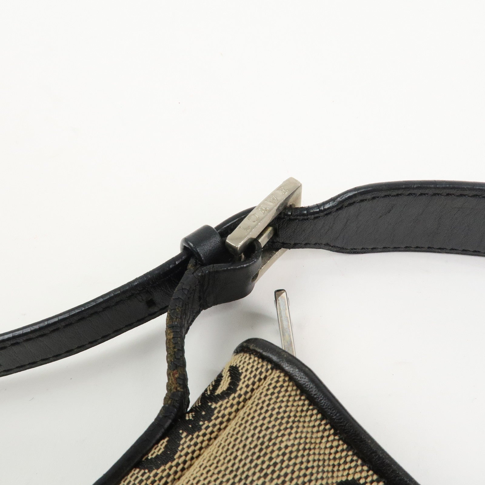 LOEWE Anagram Logo Canvas Leather Shoulder Bag Hand Bag Beige Black