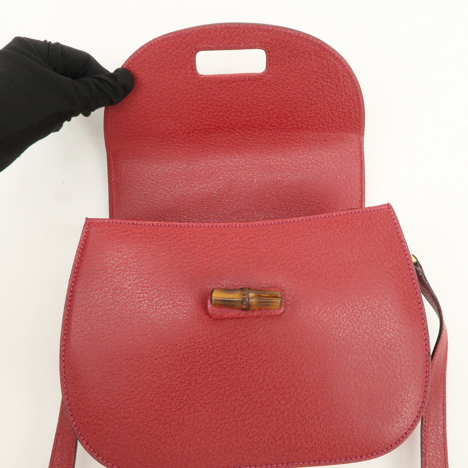 GUCCI Bamboo Leather Shoulder Bag Crossbody Bag Red 001・113・1622