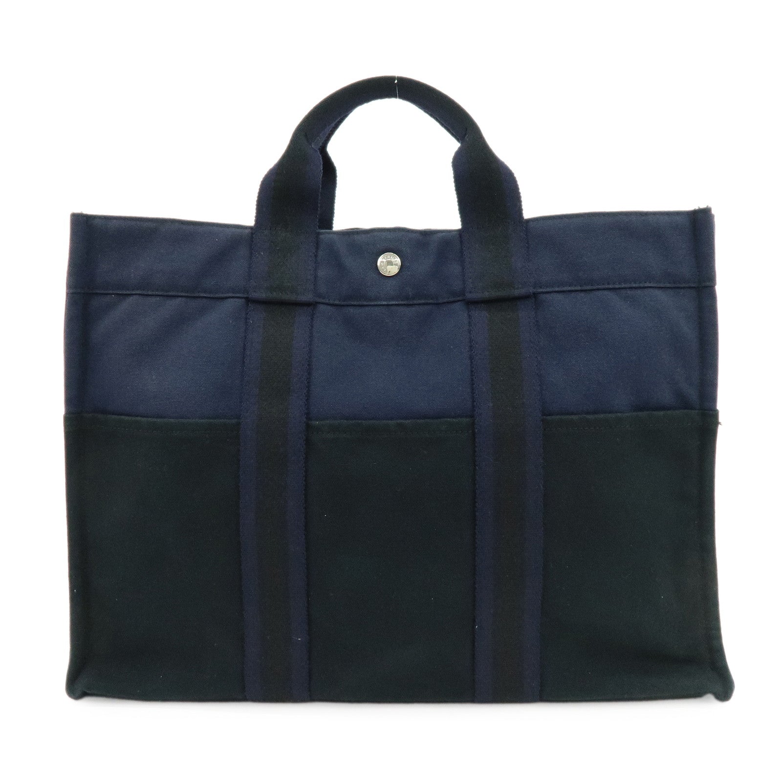 HERMES Fourre Tout MM Canvas Tote Bag Hand Bag Navy Black