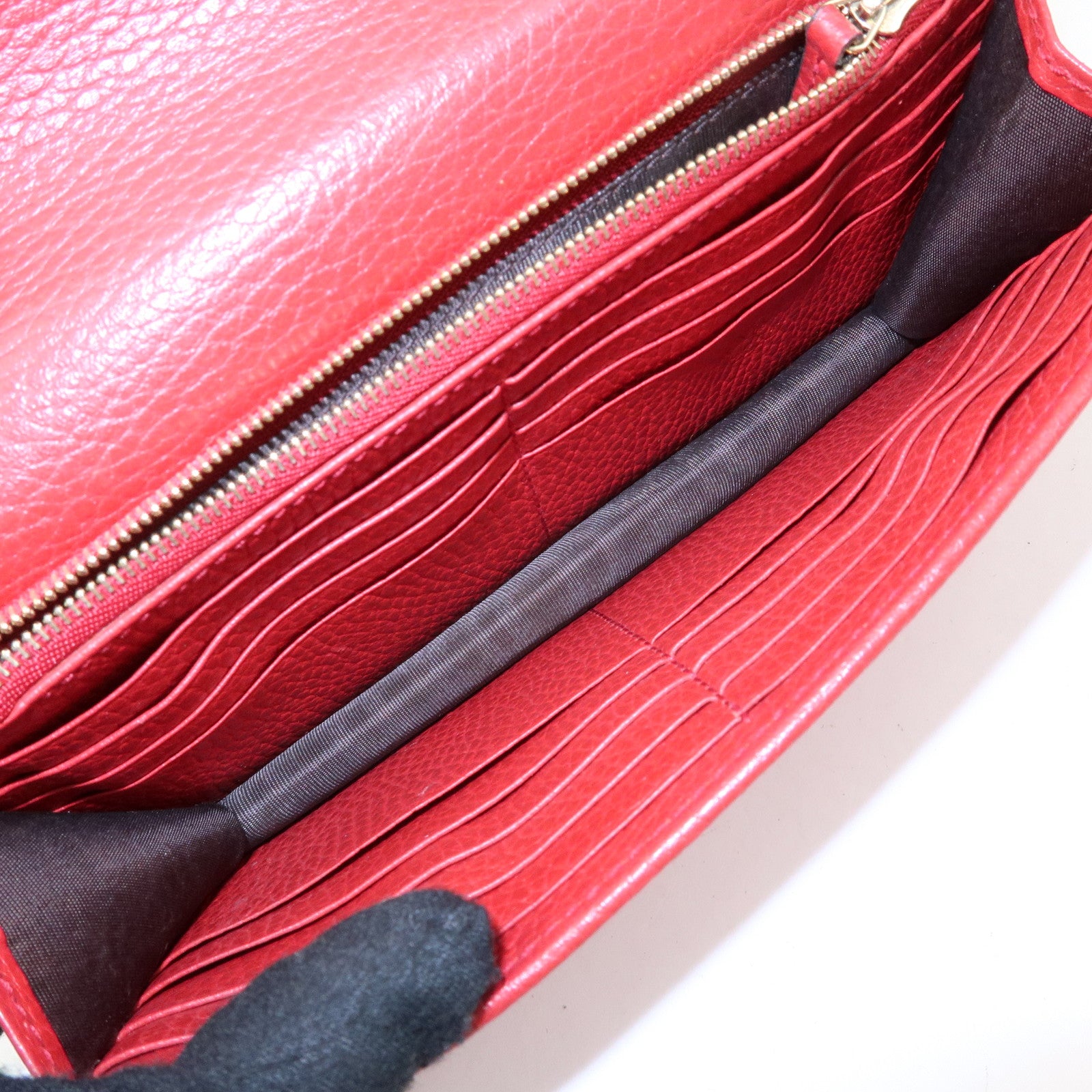 GUCCI Interlocking G Leather Chain Wallet Shoulder Bag Red 510314
