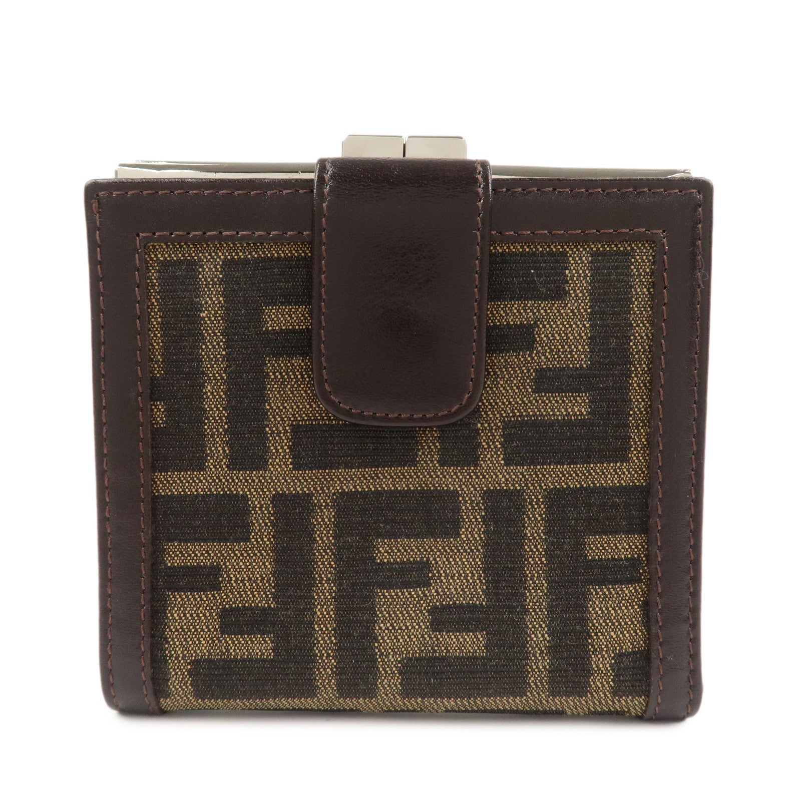 FENDI Zucca Canvas Leather Bi-fold Compact Wallet Brown Black
