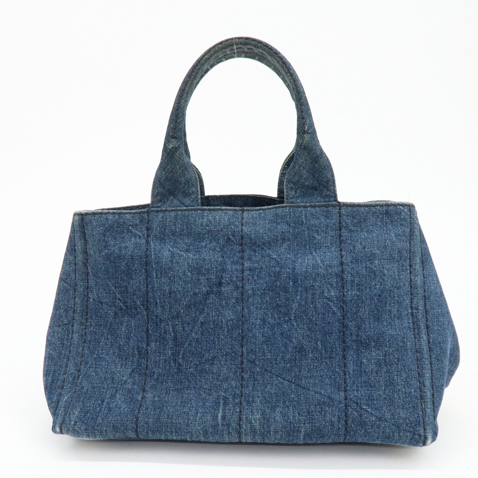 PRADA Logo Canapa Denim Large Tote Bag Hand Bag Blue B1872B