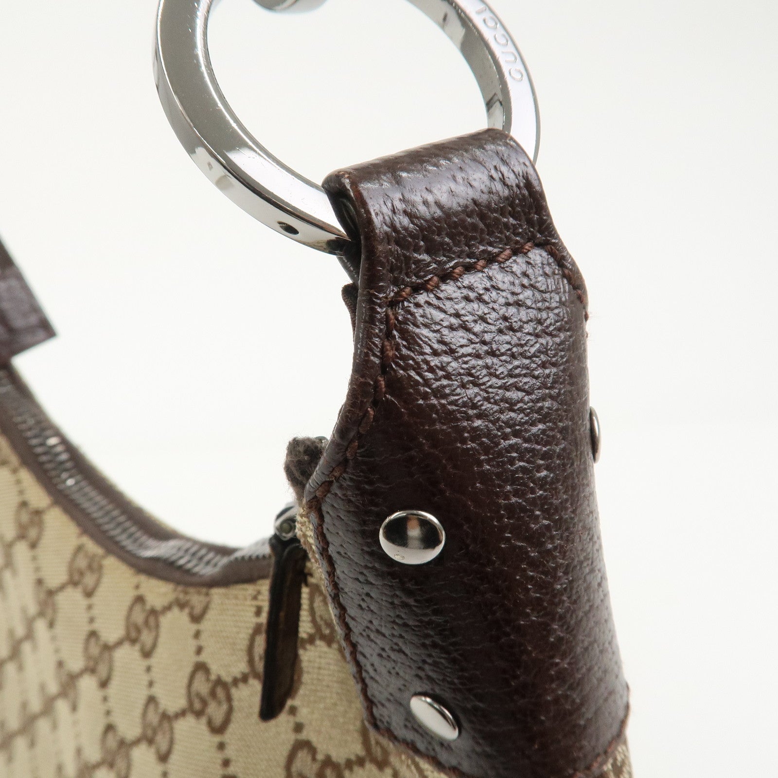 GUCCI GG Monogram Canvas Leather Shoulder Bag Beige Brown 115003