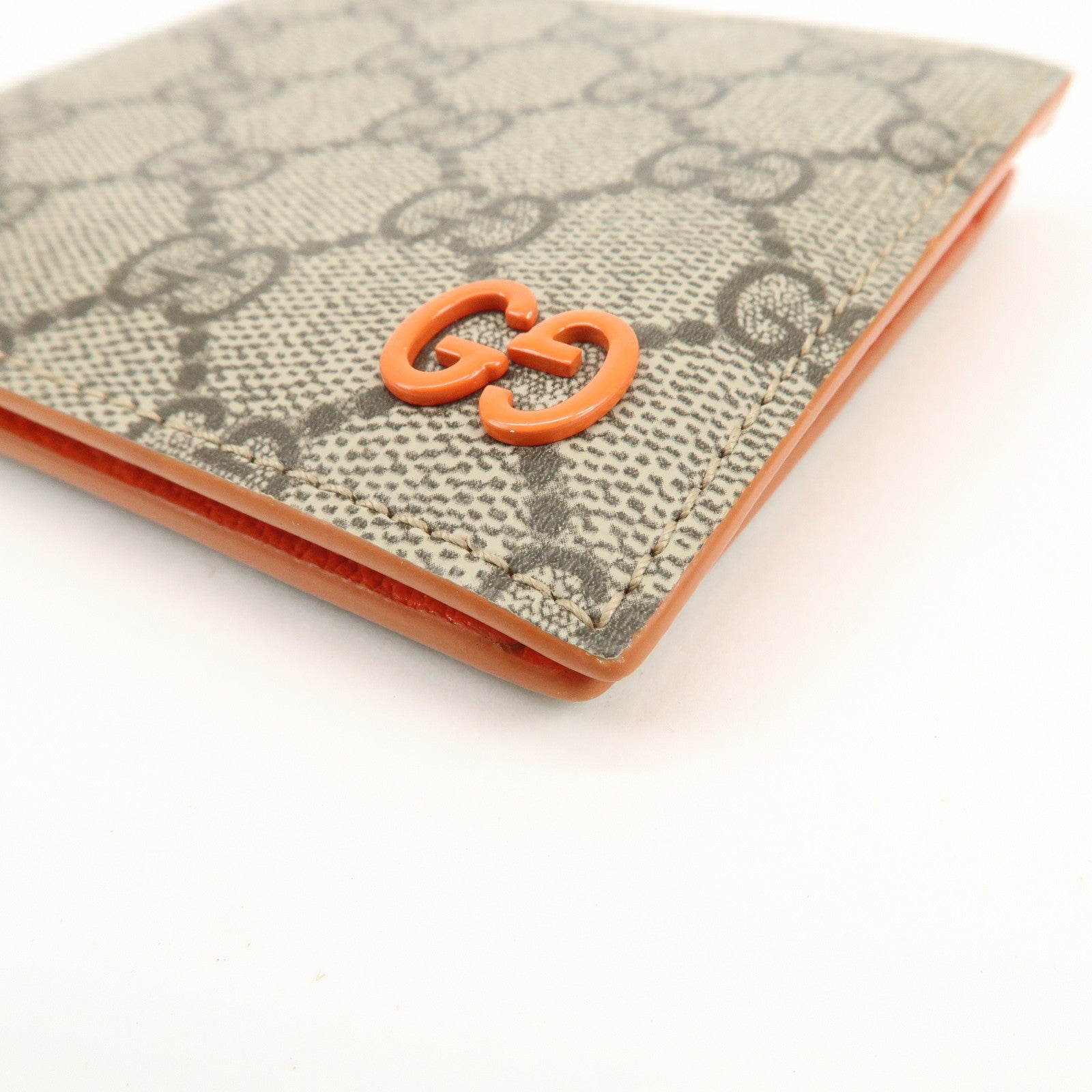 GUCCI GG Supreme Compact Bi-fold Wallet Beige Orange 768244