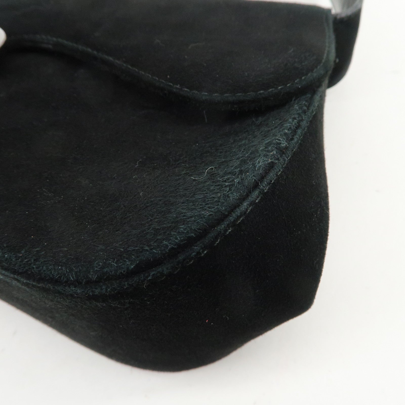 Ferragamo Gancini Suede Leather Shoulder Bag Hand Bag Black