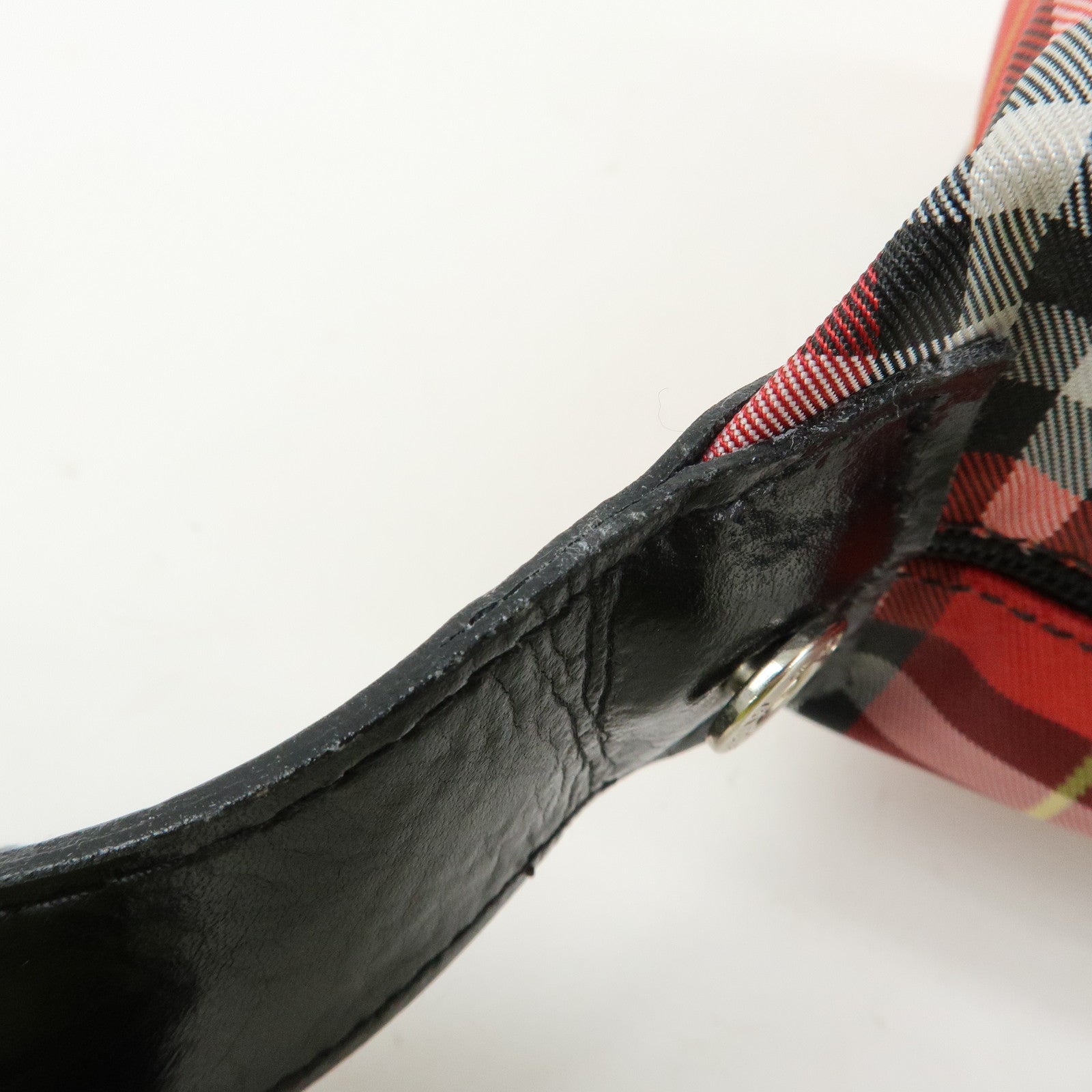 BURBERRY Canvas Plaid Leather Mini Hand Bag Red