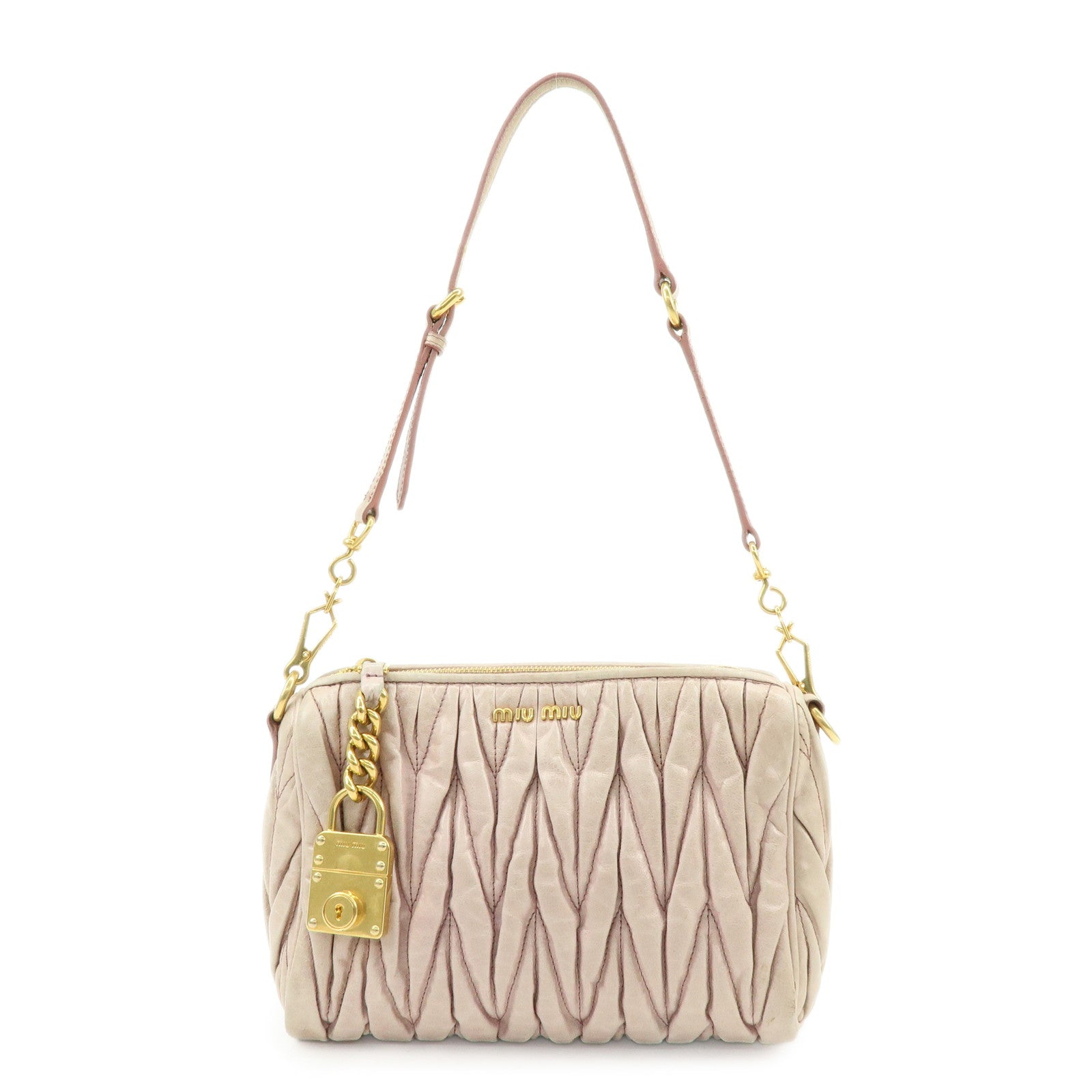 MIU MIU Matelasse Shoulder Bag Hand Bag Pink Beige 5N1521