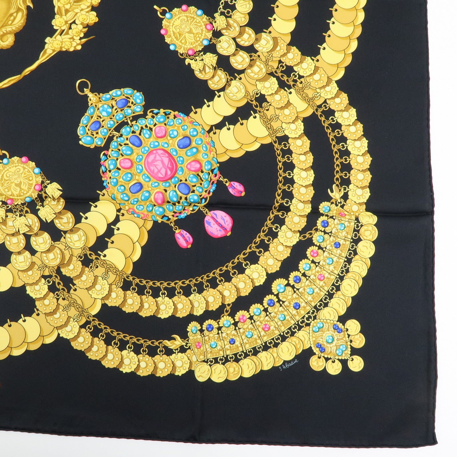 HERMES Carre 90 Silk 100% KOSMIMA Scarf Black Yellow