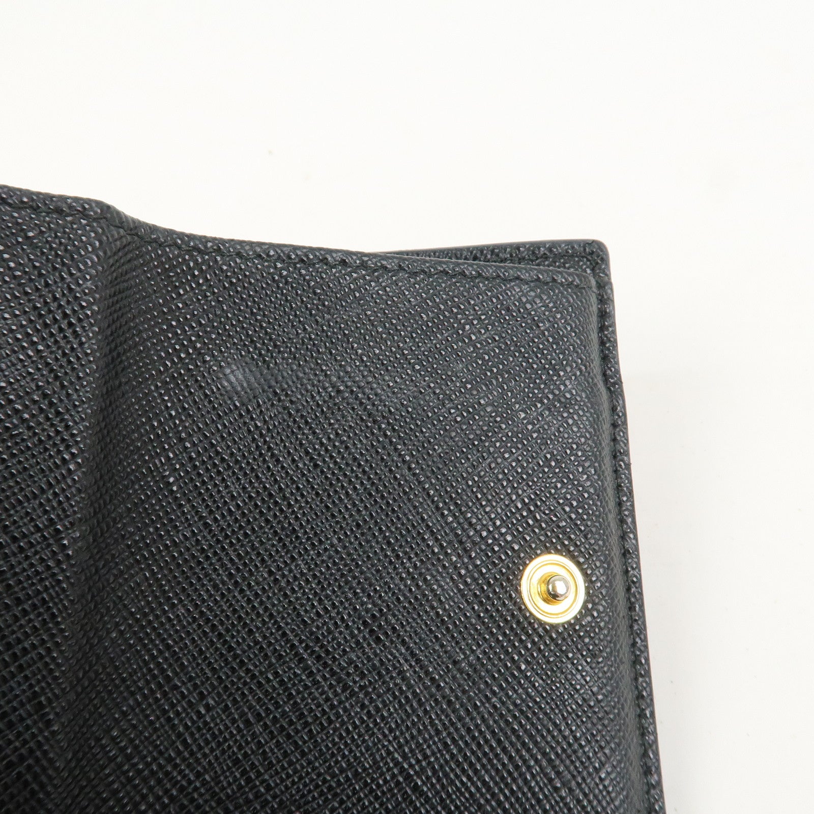 PRADA Triangle Logo Saffiano Leather Tri-fold Wallet Black 1MH021