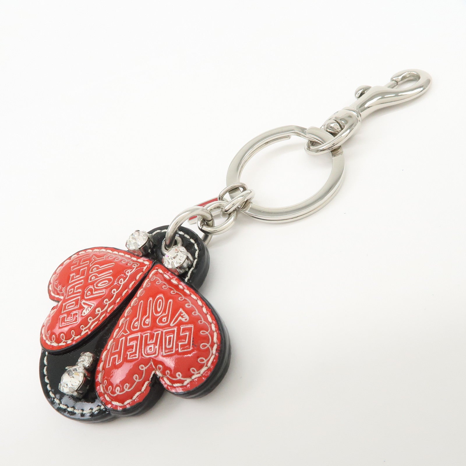 COACH Set Of 3 Bag Charm Key Charm Metal Red Pink Heart Flower