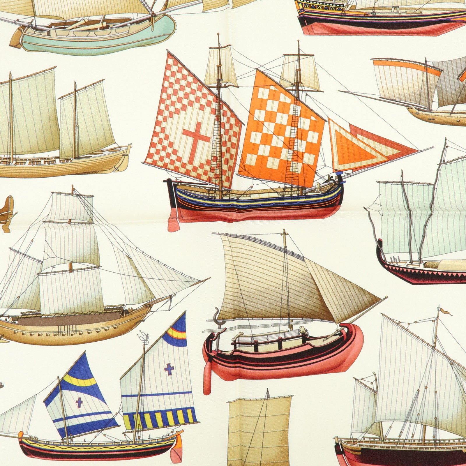HERMES Carre 90 Silk 100% Scarf Tous Les Bateaux du Monde White Red