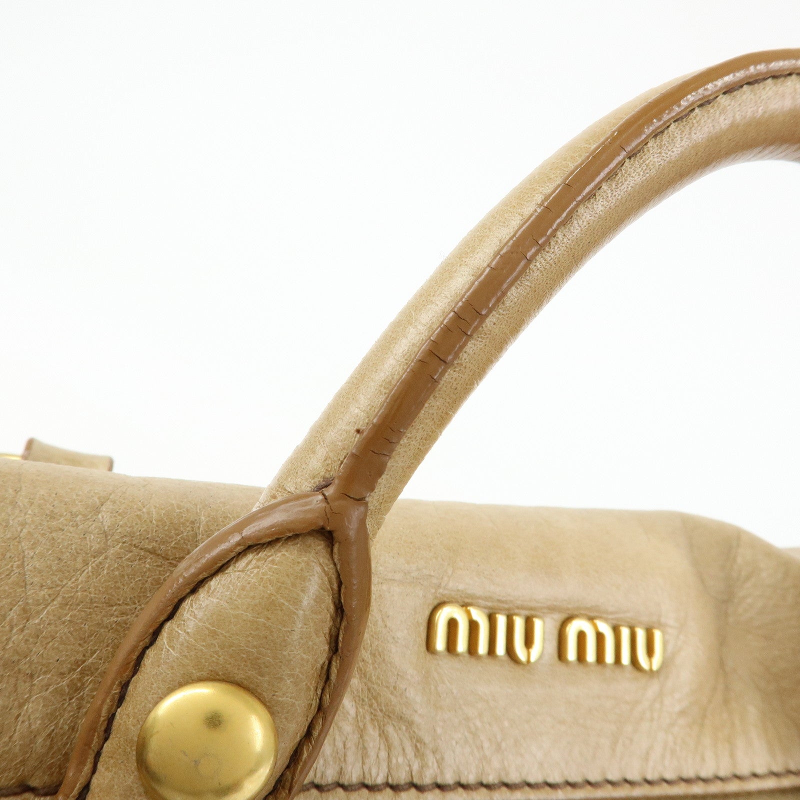 MIU MIU Leather 2Way Bag Hand Bag Shoulder Bag Beige RT0438