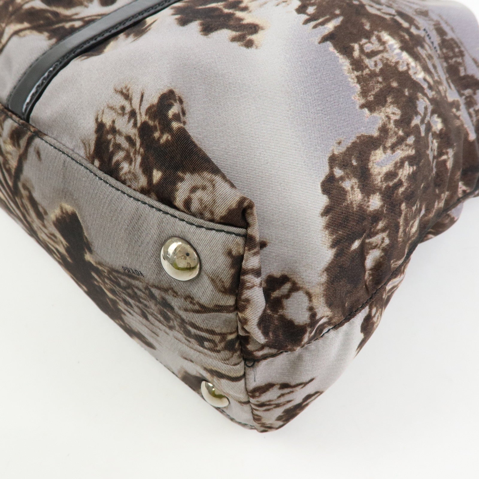 PRADA Triangle Logo Nylon Leather Tote Bag Hand Bag Gray BN2791