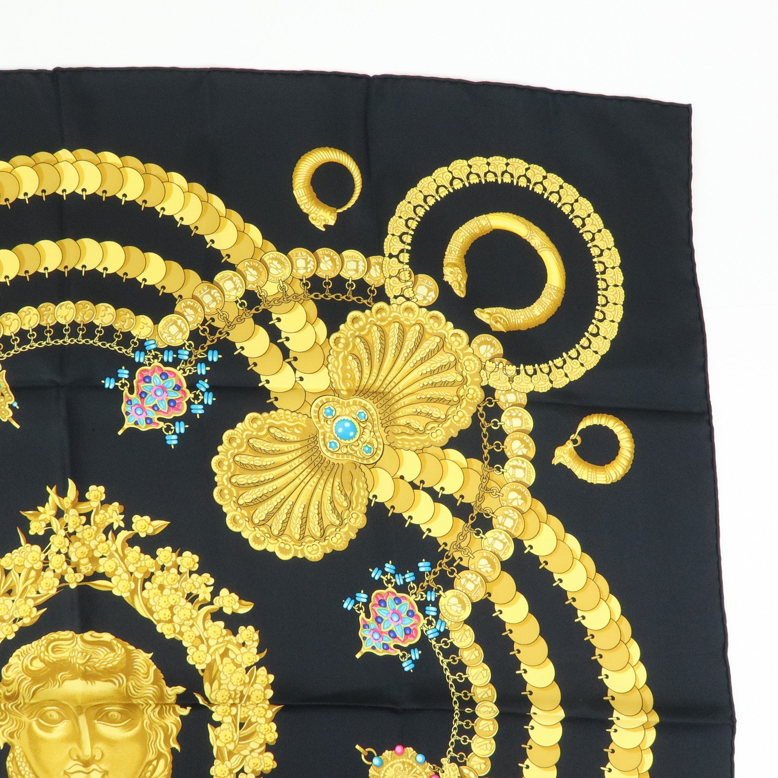 HERMES Carre 90 Silk 100 % Scarf  KOSMIMA Black Yellow