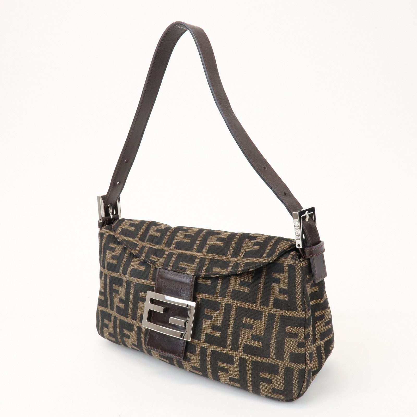 FENDI Zucca Canvas Leather Shoulder Bag Hand Bag Brown Black 26725