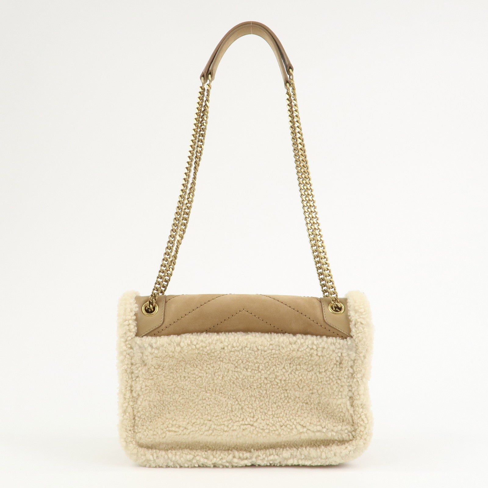 SAINT LAURENT PARIS Niki Mouton Leather Shoulder Bag Light Brown