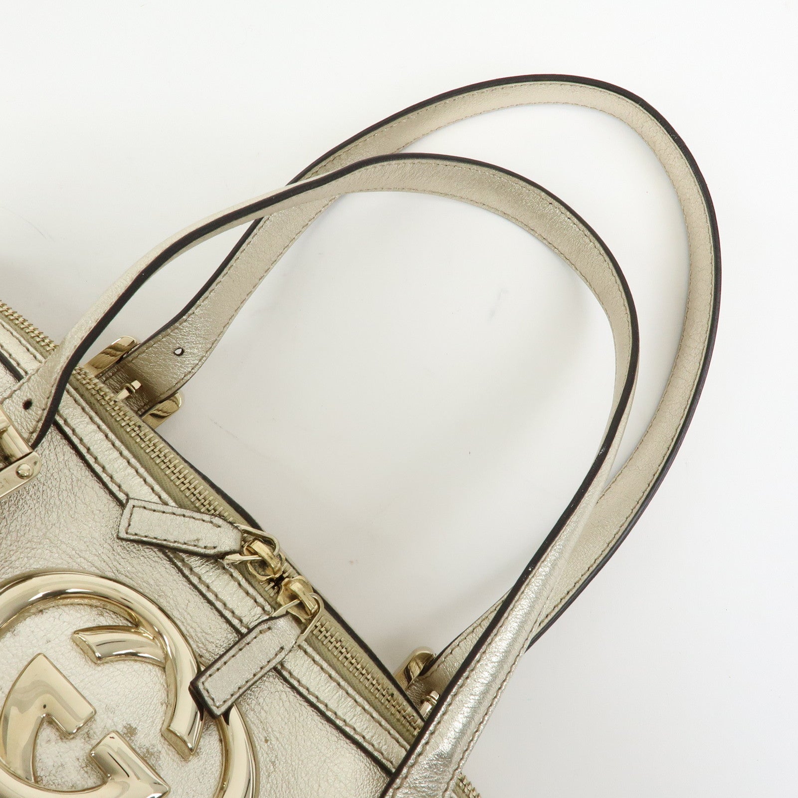 GUCCI Interlocking G Leather Boston Bag Hand Bag Gold 170010