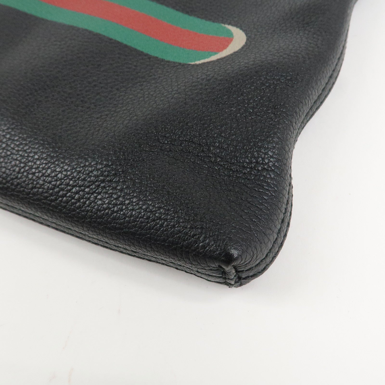 GUCCI Logo Print Leather Portfolio Clutch Bag Black 500984 Used