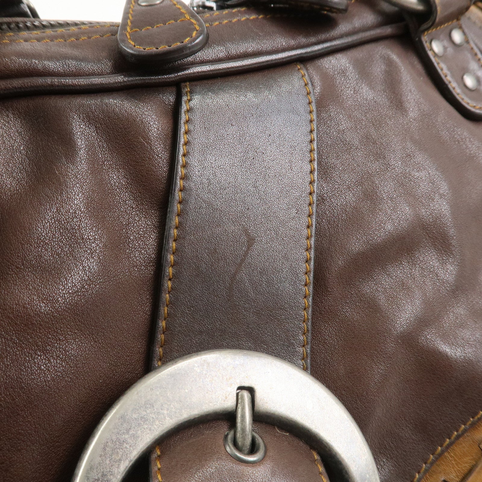 Christian Dior Gaucho Leather Shoulder Bag Hand Bag Brown