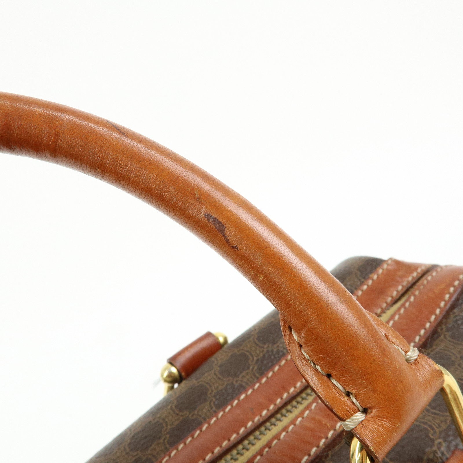 CELINE Macadam PVC Leather Boston Bag Hand Bag Brown