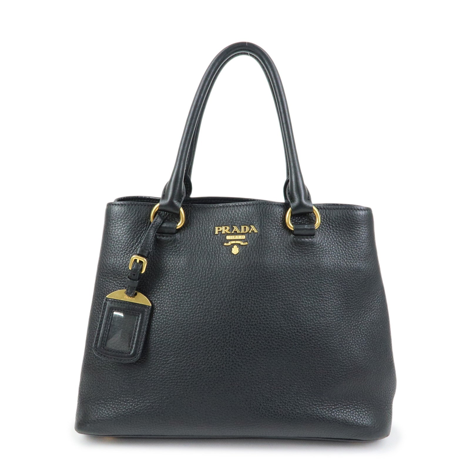 PRADA Logo Calf Leather Tote Bag Hand Bag Black