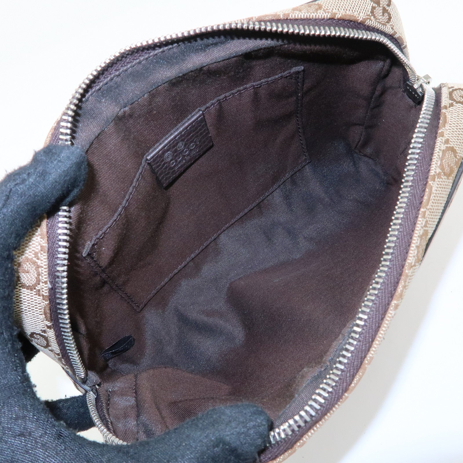 GUCCI GG Canvas Leather Waist Pouch Body Bag Beige Brown 449174